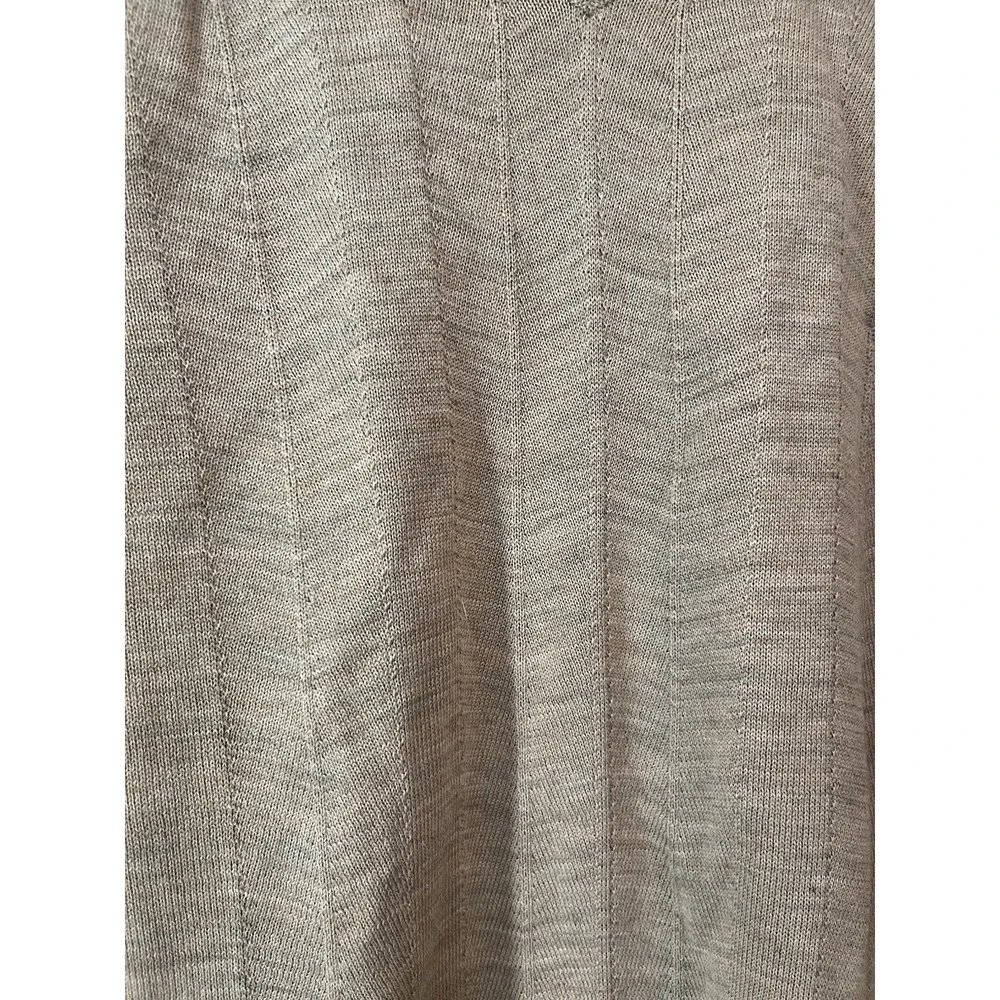 Poeta Moda Vintage sweater vest merino‎ wool blend Beige V Neck Chevron Knit Med